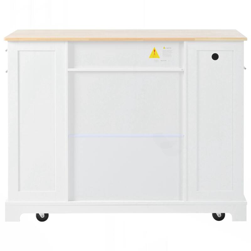 Kitchen Island with Trash Can Storage Cabinet, Power Outlet, Internal Storage Rack, Rolling Kitchen Islands on 5 Wheels