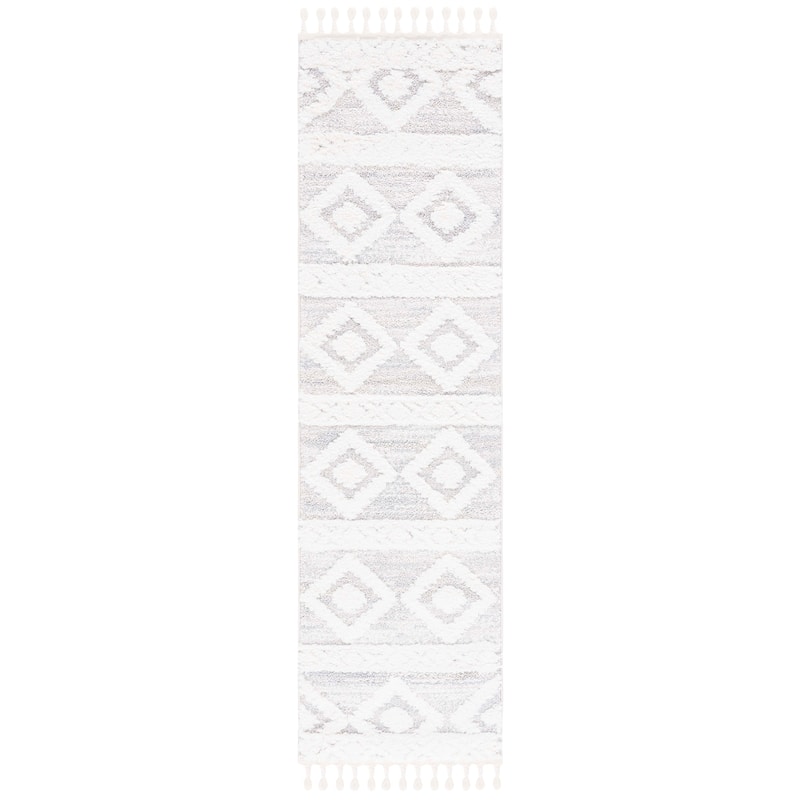 SAFAVIEH Moroccan Tassel Shag Marybelle 2-inch Thick Rug - 2'3" x 6' Runner - Ivory/Beige