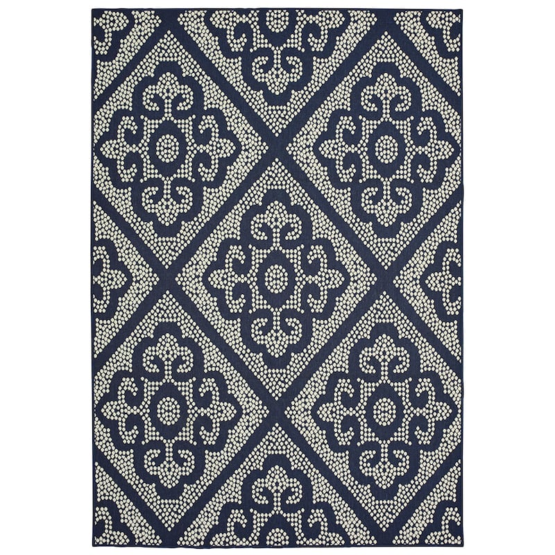 Style Haven Marianna Medallion Lattice Navy/Beige Indoor-Outdoor Rug