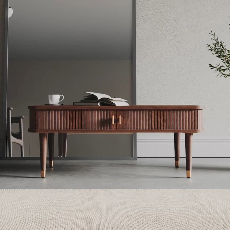 Studio London Murray American Walnut Coffee Table with Storage Wooden - Dark Walnut, Brass - Wood