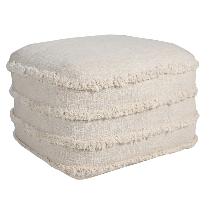 18" Beige Solid Texture and Striped Square Pouf Ottoman