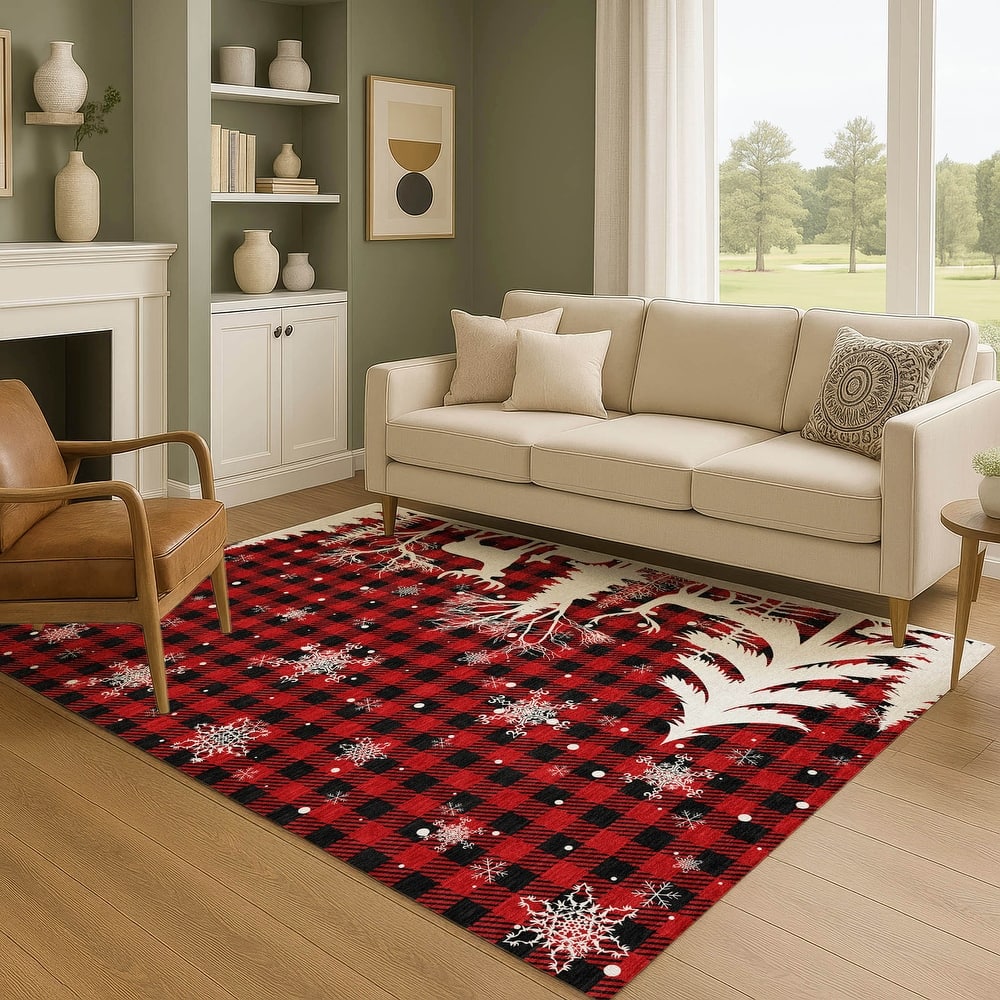 Premium Washable Super Soft Winter Reindeer Tree Mayfield Rug