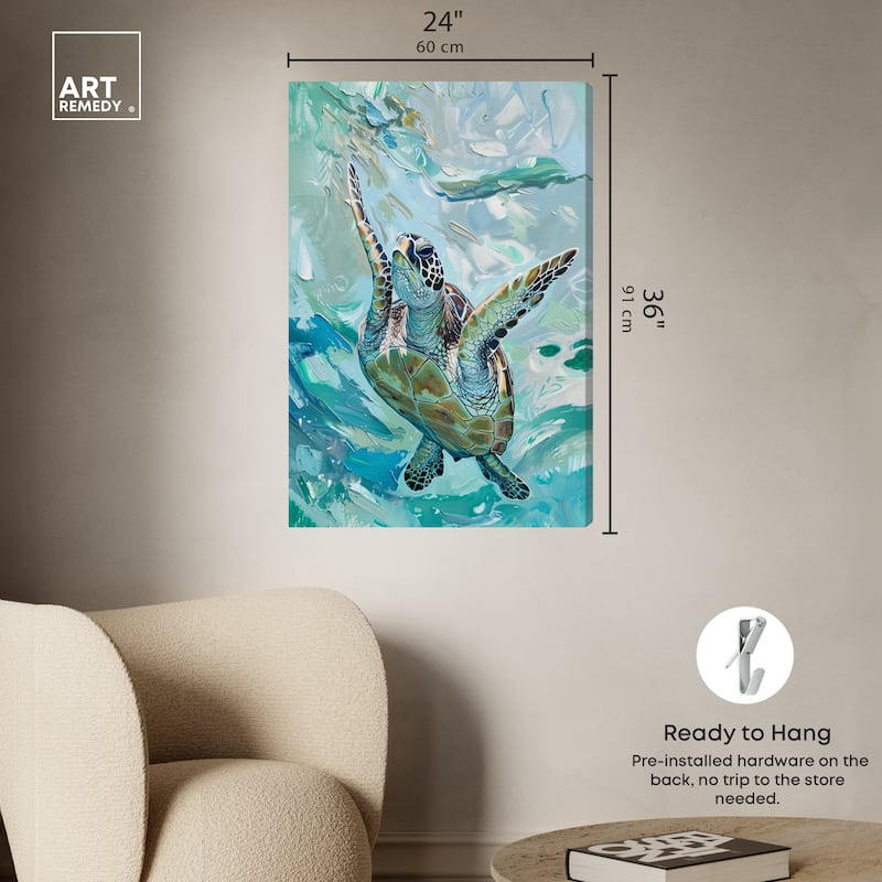 Art Remedy Serene Turtle Gallery Wrapped Colorful Coastal 1 Piece Canvas Wall Art