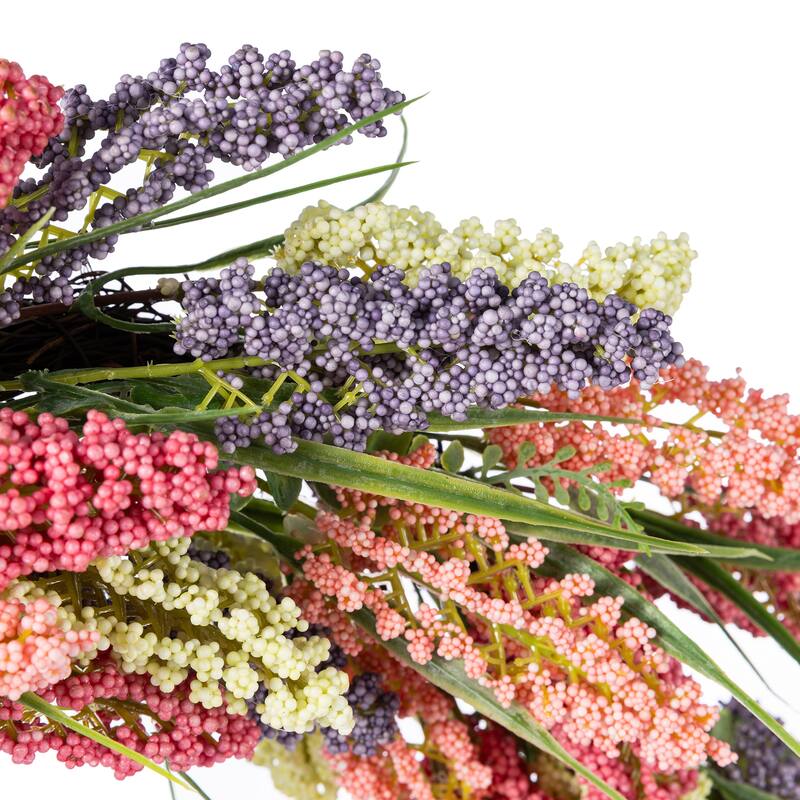 Glitzhome Pink, Purple & Yellow Mixed Heather Wreath Teardrop Garland