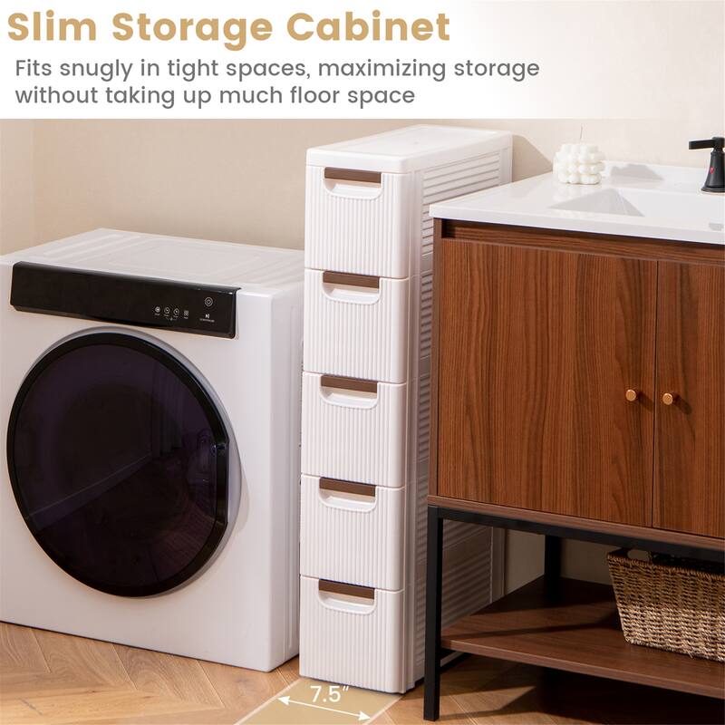 Gymax 5-Drawer Narrow Rolling Storage Cabinet w/ Pull Handles Built-in