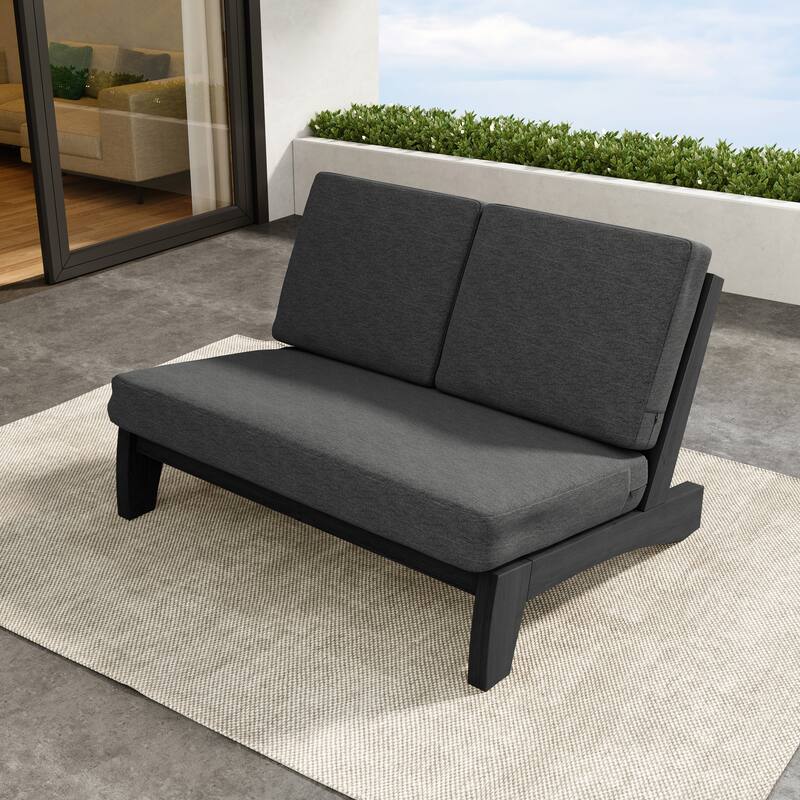 Outdoor Teak Wood Waterproof Armless Chair Loveseat with Cushions