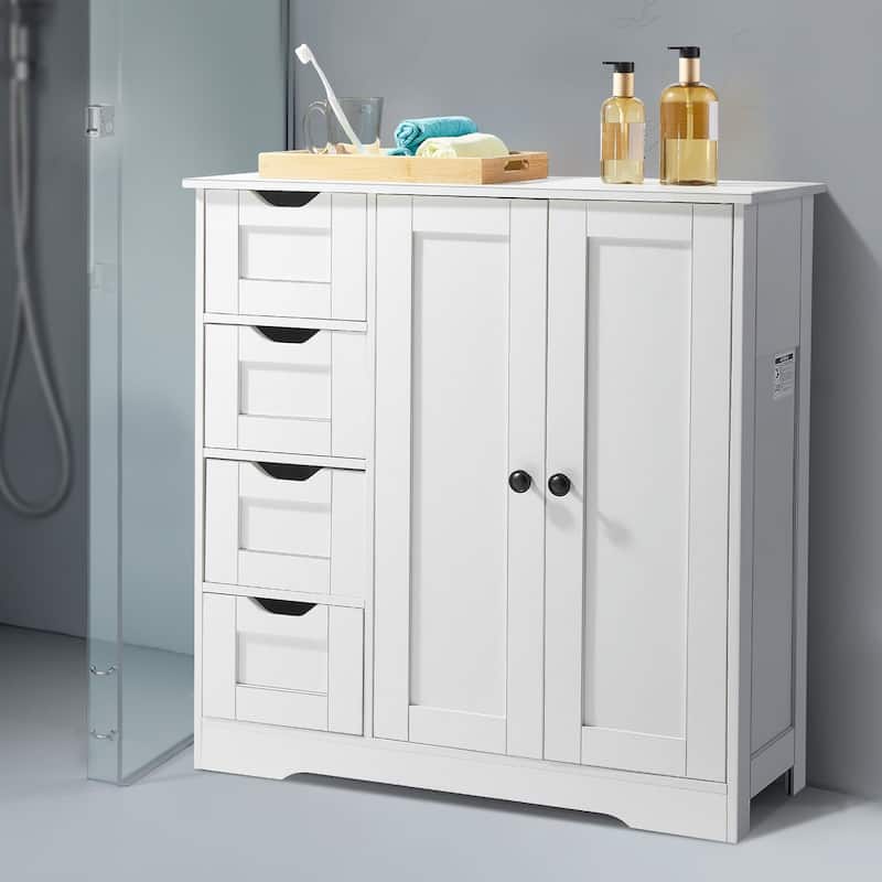 Bathroom Floor Cabinet with Drawers and Adjustable Shelf - 11.8 x 31.5 x 31.9 in