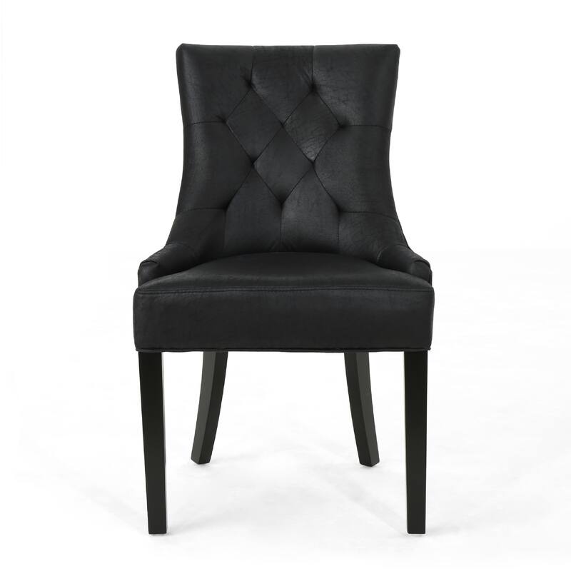 Chen Dining Chair Set of 2, Curved Back, Black Diamond Tuft Microfiber