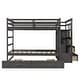 preview thumbnail 5 of 7, Twin Over Twin Wood Bunk Bed for Kids with Trundle and Staircase(4 Storage Drawers), Grey