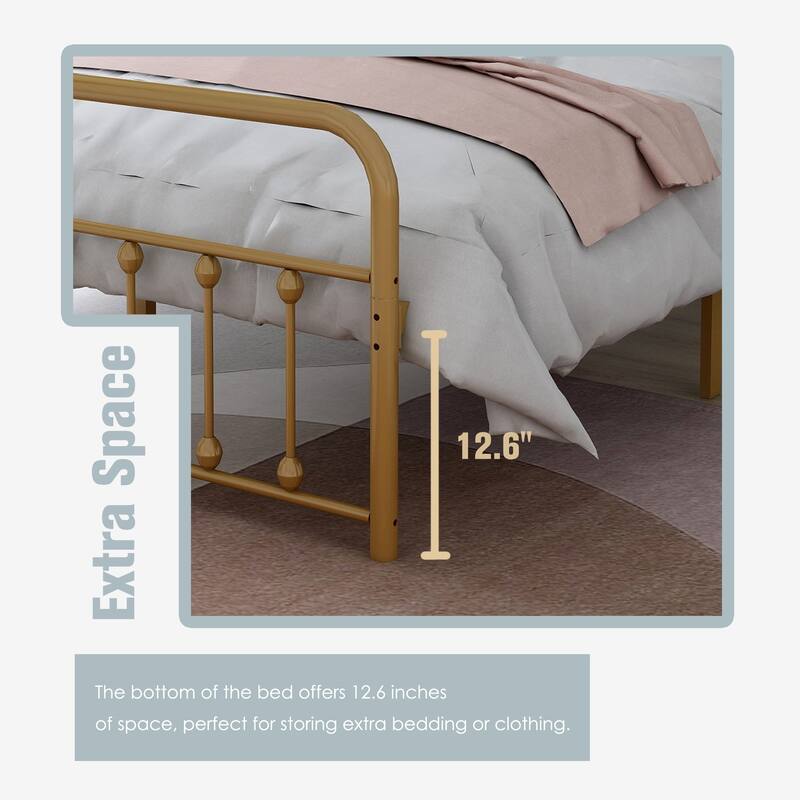 Alazyhome Simple Vintage Metal Platform Bed Frame, Easy-Assembly