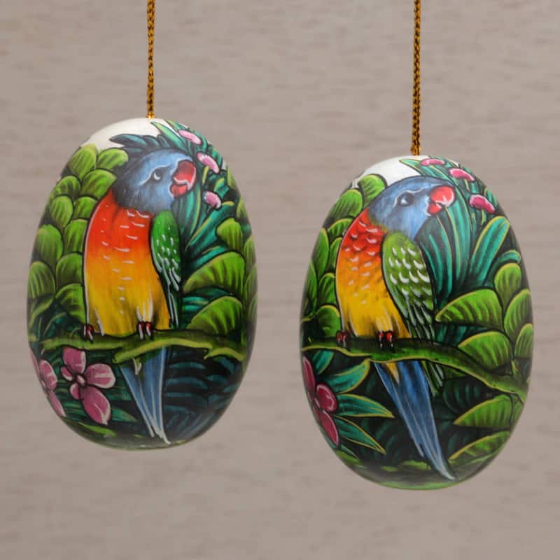Novica Handmade Forest Of Birds Wood Ornaments (Pair)