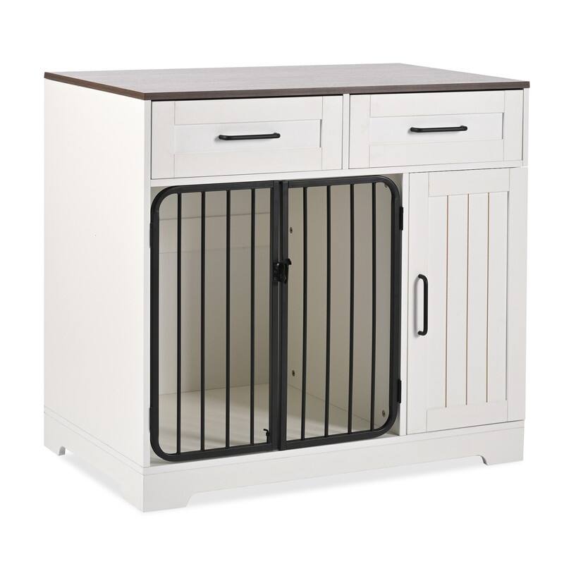 Modern Dog Crate Furniture with Storage Cabinet and Drawers for Indoor Pet Living Spaces