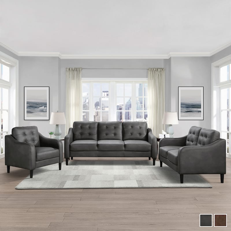 Reagan Polished Microfiber 3-Piece Living Room Sofa Set