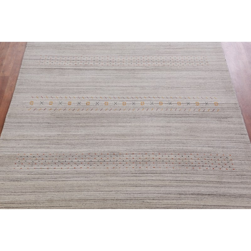 Hand Knotted Oriental 100% Wool Carpet Tribal Stripe Beige & Ivories Gabbeh Area Rug - 8' 10'' X 6' 1''
