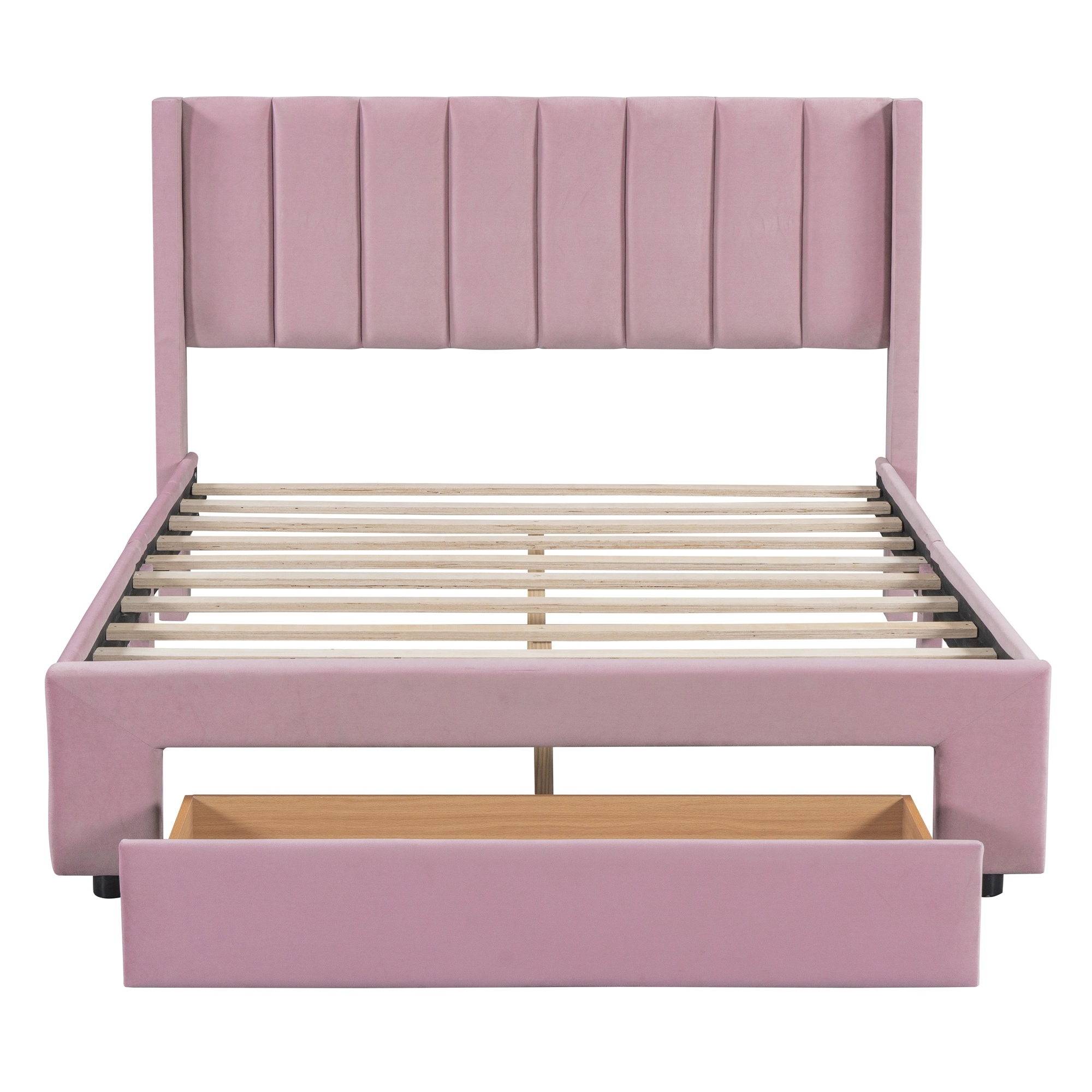 Full Size Storage Bed Velvet Upholstered Platform Bed With A Big Drawer