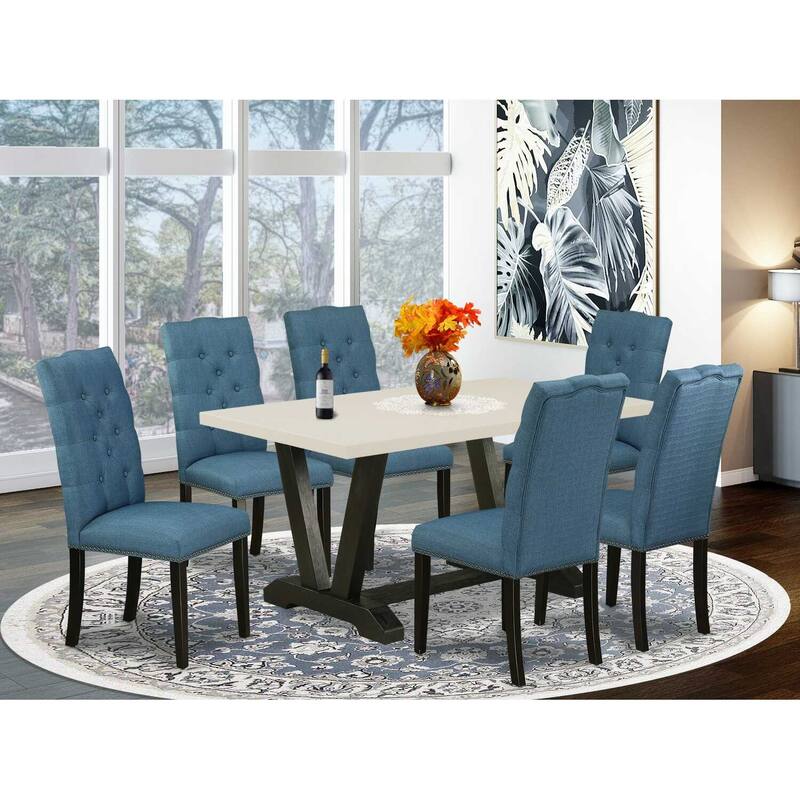 7-Piece Rectangle Natural Oak Finish Solid Wood Top Dining Table with 6-Chairs with