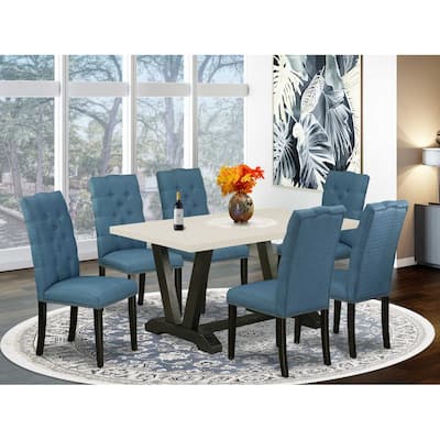 7-Piece Rectangle Natural Oak Finish Solid Wood Top Dining Table with 6-Chairs with