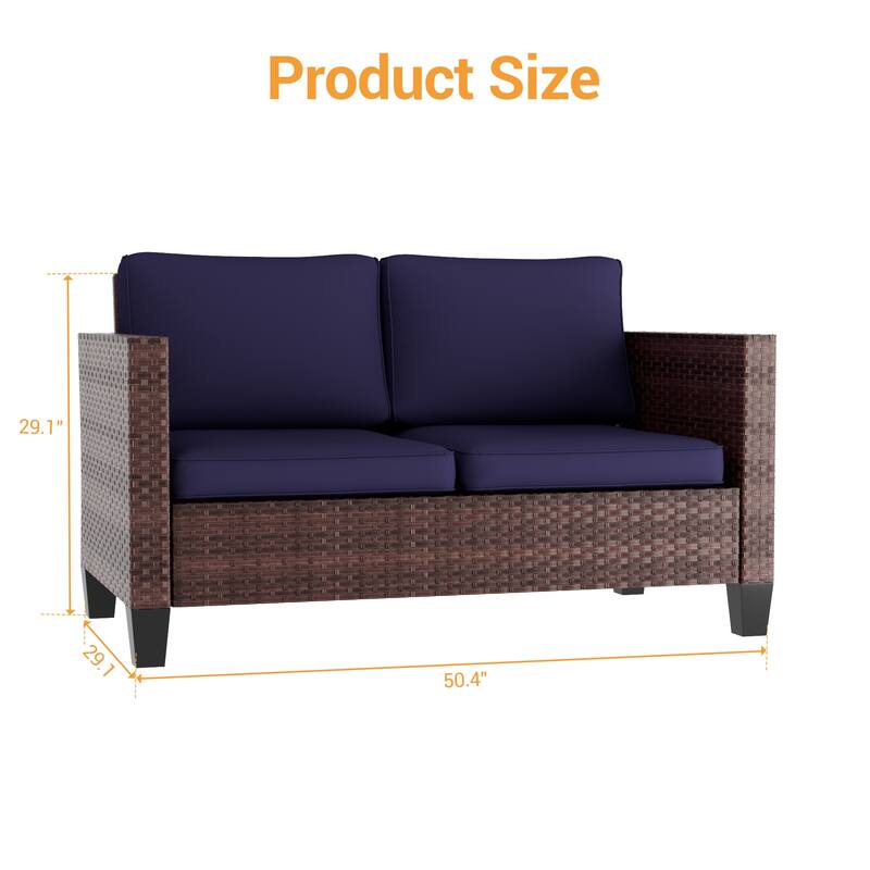 Livoosun Patio Loveseat Sofa Outdoor Wicker Couch, 2-Seater Furniture with High Back and Removable Cushions