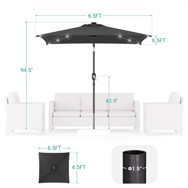 BONOSUKI 6.5x6.5Ft LED Patio Market Umbrella Weather-Resistant Frame