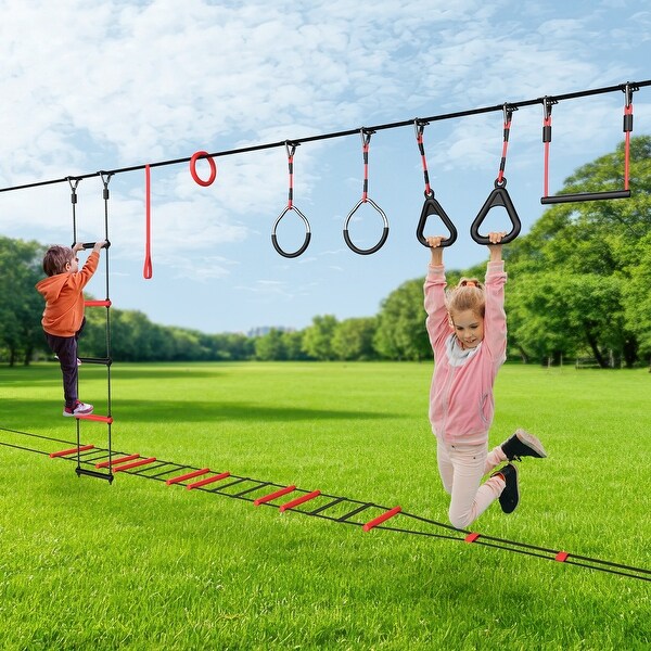 50 FT Ninja Warrior Obstacle Course for Kids,Tree Slackline