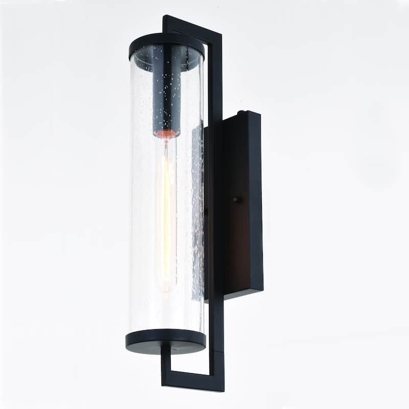 Morgan Park 1-Light Dusk to Dawn Modern Outdoor Wall Sconce with Clear Seeded Cylinder Glass Shade, Exterior Lantern