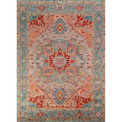 Geometric Oushak Oriental Area Rug Handmade Wool Carpet - 7'9" x 9'11"
