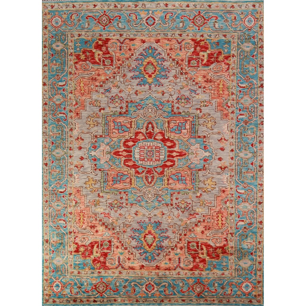 Geometric Oushak Oriental Area Rug Handmade Wool Carpet - 7'9" x 9'11"