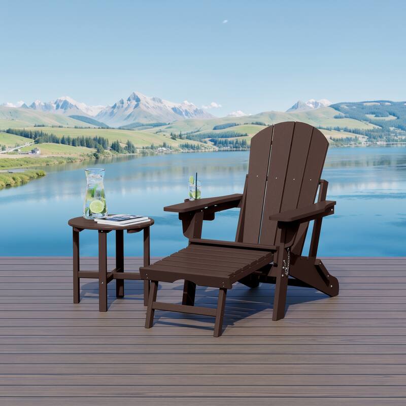 Laguna Outdoor Folding Adjustable Adirondack Chair with Hideaway Ottoman & Round Side Table
