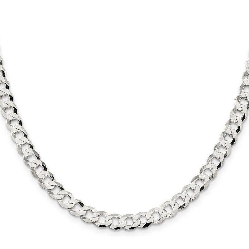 Curata 925 Sterling Silver 6.8mm Closed Link Flat Curb Chain Necklace (Lobster)
