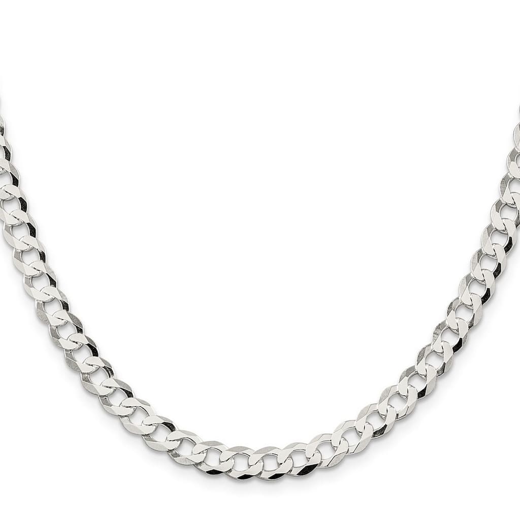 Curata 925 Sterling Silver 6.8mm Closed Link Flat Curb Chain Necklace (Lobster)