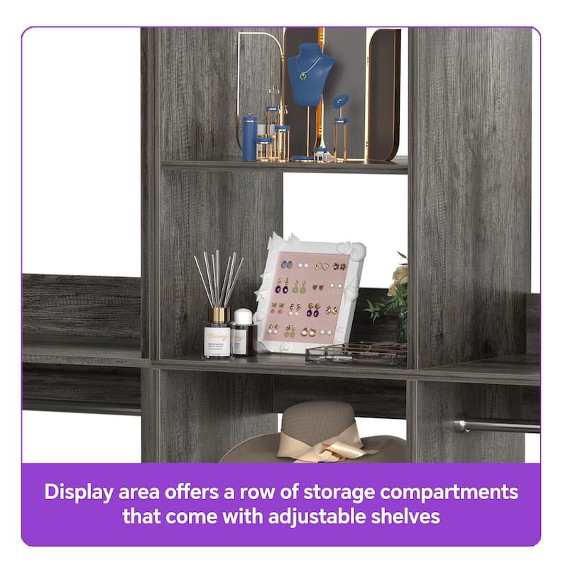 Qvella 72"-108" Closet System with Drawers and Hanging Rods,Freestanding Walk-in Closet Organizer System Wardrobe Closet Tower