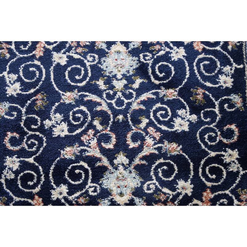 Blue Floral Medallion Transitional Turkish Rug Oriental Carpet
