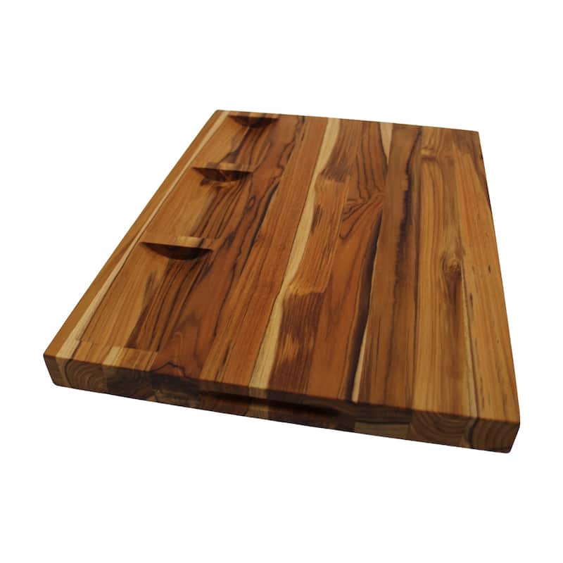 EcoDecors, Teak 20" x 15" Edge Grain, XL Solid Teak Wood Carving Board with Juice Groove, Side Handles, 3 Charcuterie Trays