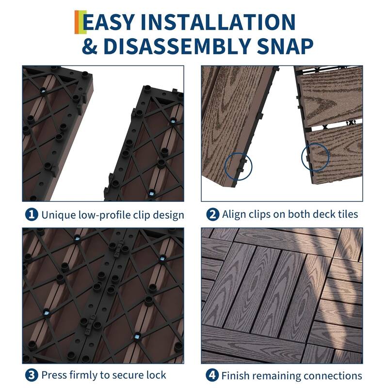 Interlinked-Style Composite Deck Tiles 12"x12"