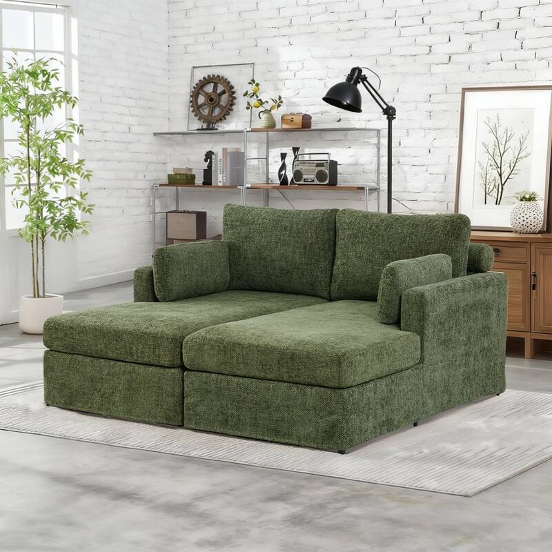 63.4"W Chenille Combination Sofa,Sofa Bed with Cushions & Metal Legs