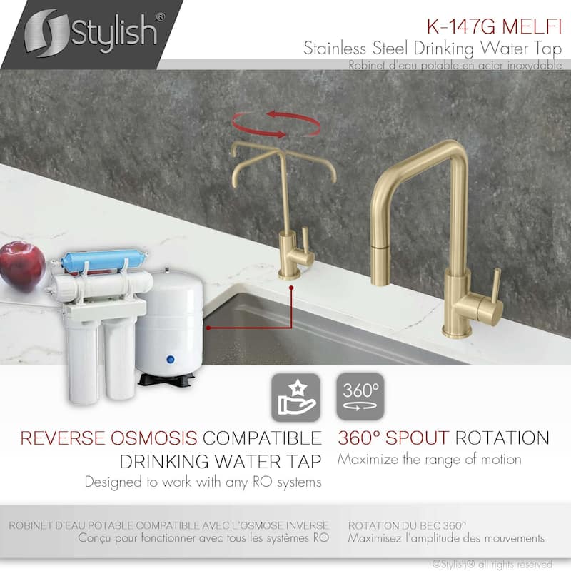 STYLISH Brushed Gold Single Handle Pull Down Kitchen Faucet with Cold Water Tap