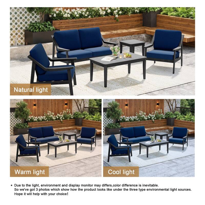 5-Piece Outdoor Sectional Wood Conversation Set with Table