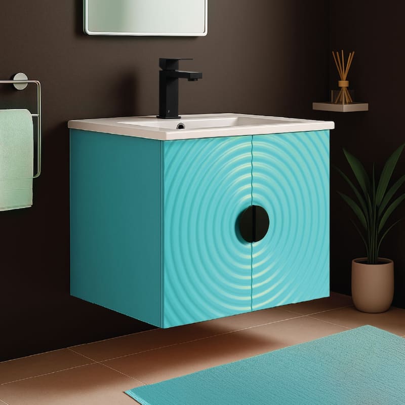 Pellabay Modern Bathroom Vanity with Fluted Circular Doors - Sink Included - 24" - Tiffany Blue