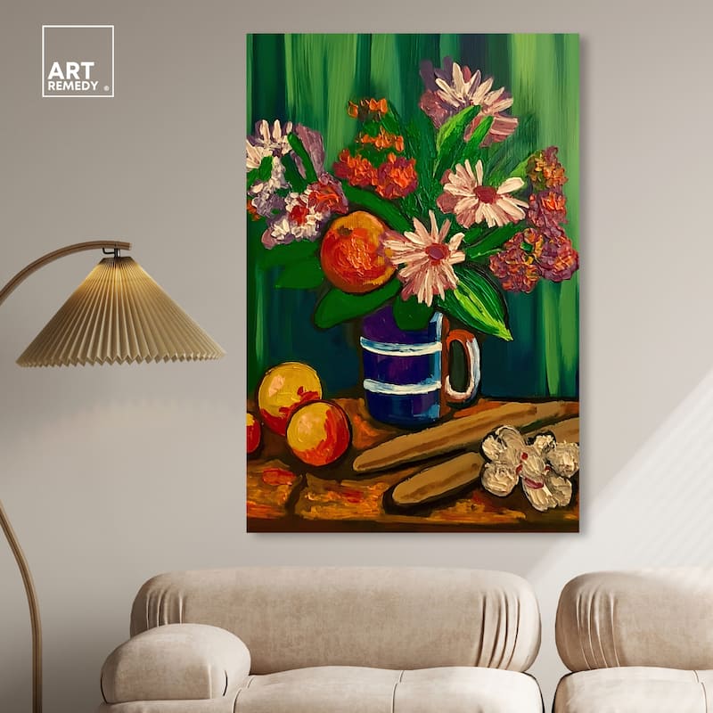 Art Remedy Floral Vase And Fruits Gallery Wrapped Flowers In Vase Paintings