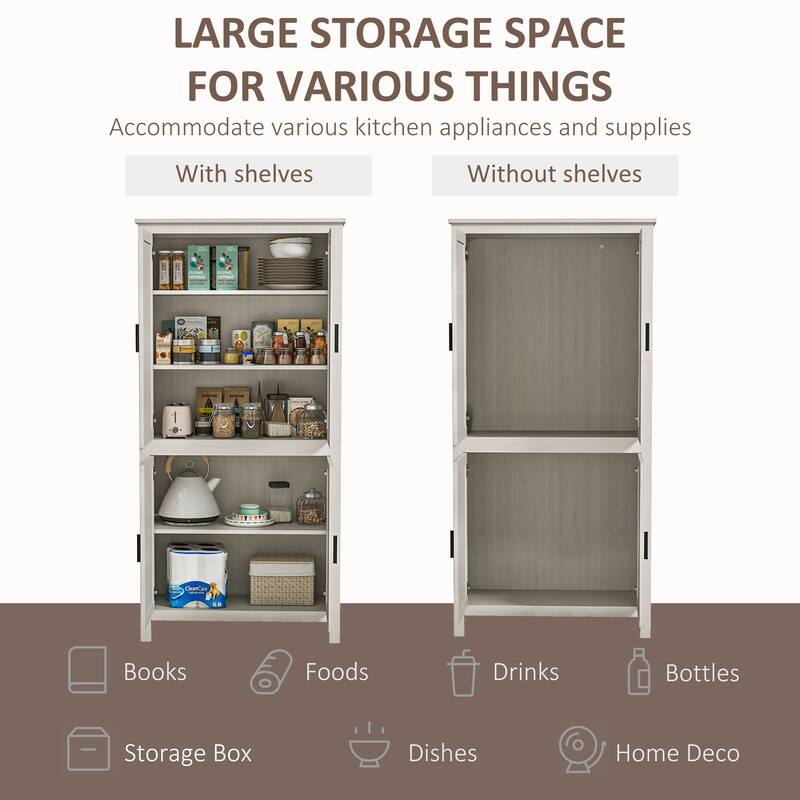 Particleboard Kitchen Storage Cabinet with Adjustable Shelves - 31.25" L x 13" W x 64" H