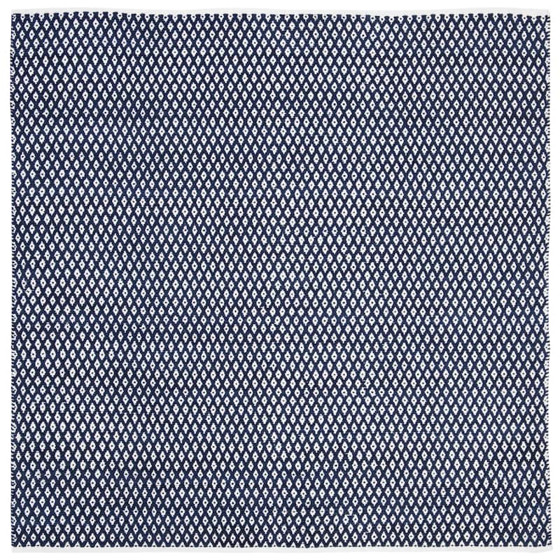 SAFAVIEH Handmade Boston Shirine Coastal Cotton Flatweave Rug - 6' Square - Navy