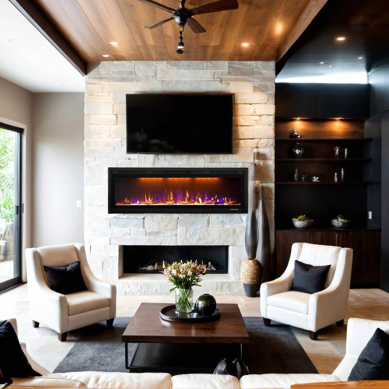 Smart 60” WiFi-Enabled Electric Fireplace, in-Wall Recessed