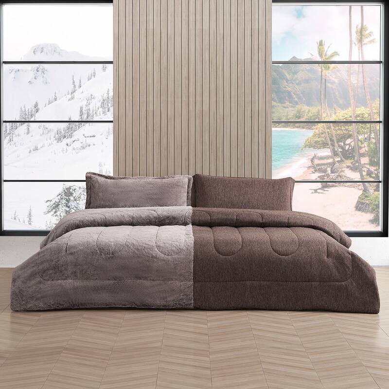 Opposites Attract® - Coma Inducer® Oversized Comforter Set - Plush Frosted Chocolate + Cooling Cold Brew - Queen