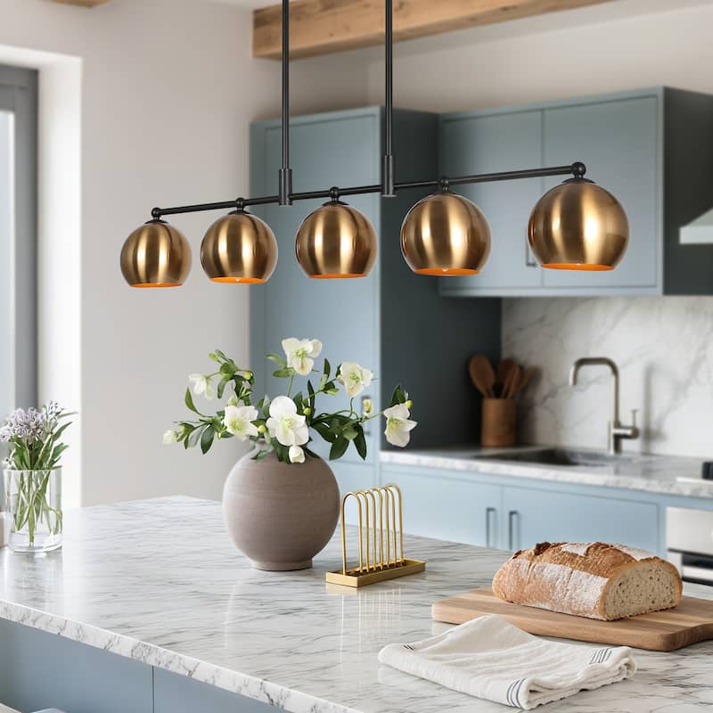 Modern Black Gold 5-Light Linear Chandelier Kitchen island Pendant Lights with Metal Shades - L38.5" x W5.5" x H7.5"