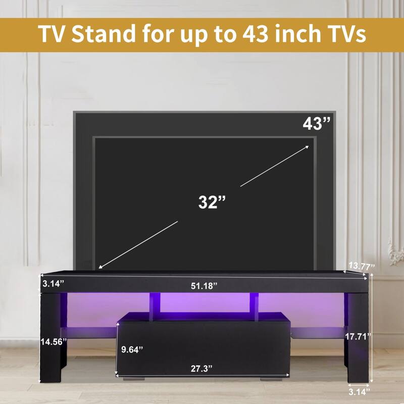 Entertainment Center TV Console Modern TV Stand For Maximum 43 Inch TV，particle Board + Tempered Glass Table Stand