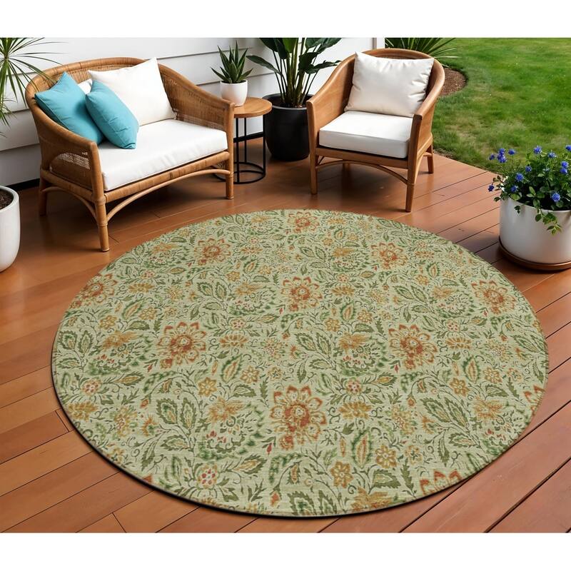HomeRoots Floral Transitional Rectangle Outdoor Rug - 8' Round