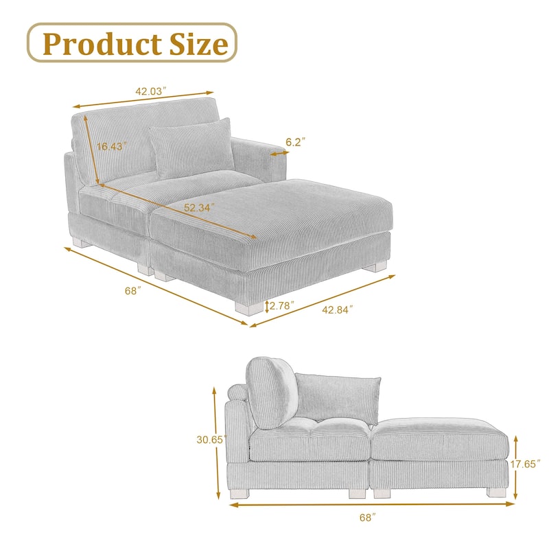 Modern 43'' Corduroy Comfy Sectional Chaise Lounge with Pillow