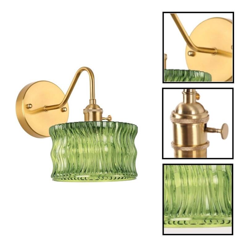 2 Pack lights bulb green ripple wall sconces glass wall lights