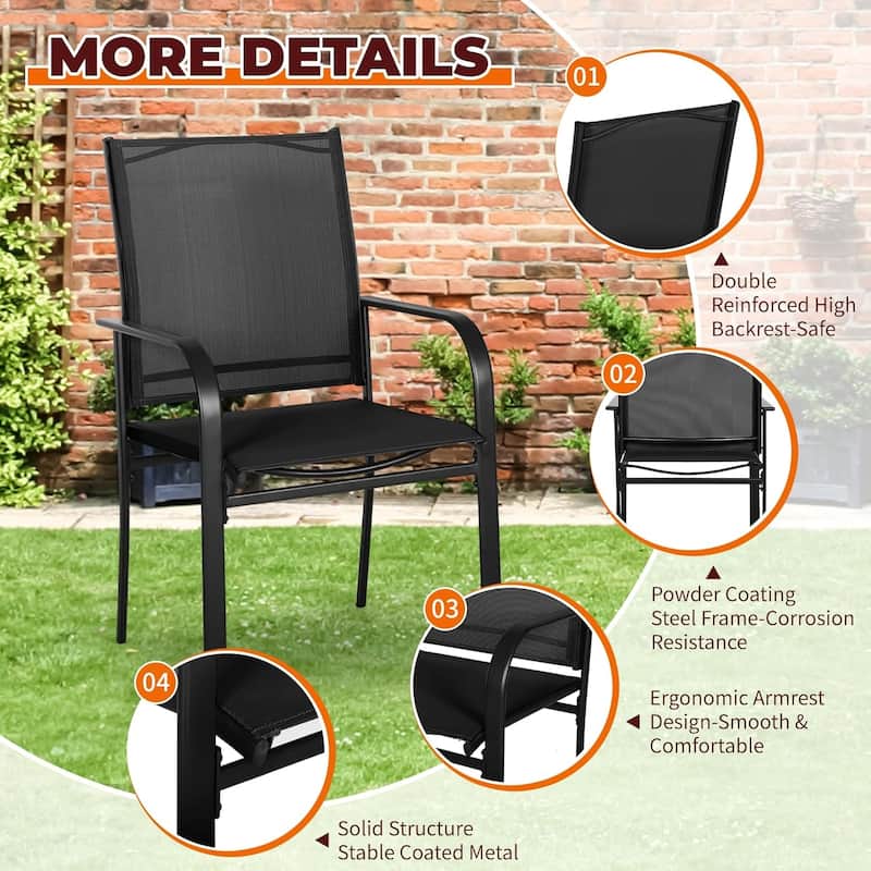 Outdoor Patio Metal Textilene Dining Chairs with Armrest Set of 2