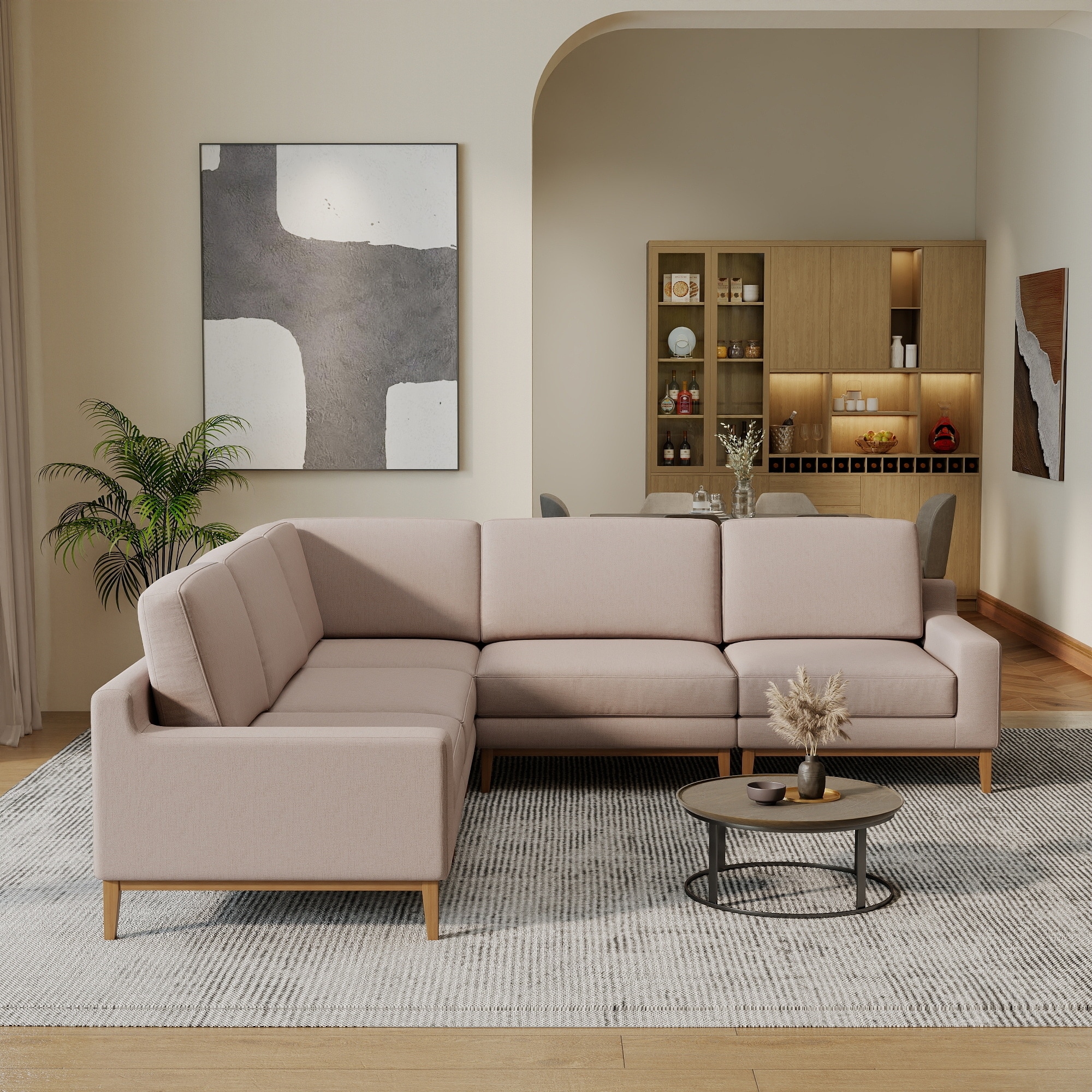 5-Piece Upholstered Sectional Couch L Shaped Corner Modular Sofa 5-Seat Livingroom Apartment Couch
